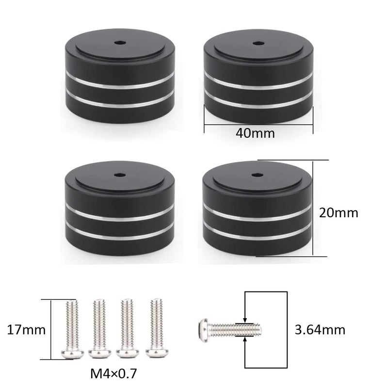 Tertullus 4 Pcs HiFi Speaker Isolation Feet 40x20mm Aluminum Speaker Spike Pad for Turntable, Subwoofers, Amplifier, HiFi Devices, Dac, Recorder, Cd (Black) - Image 3